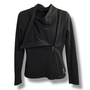 Reebok Black Asymmetrical Zip Up Athletic Jacket Athleisure Yoga Sweatshirt XS